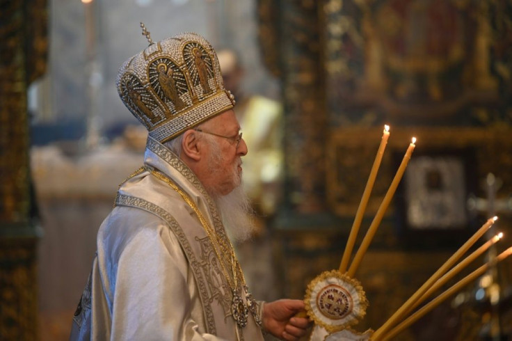 Greek Orthodox spiritual leader Ecumenical Patriarch Bartholomew I, seen leading Easter services in April 2020, will see Secretary of State Mike Pompeo in Istanbul