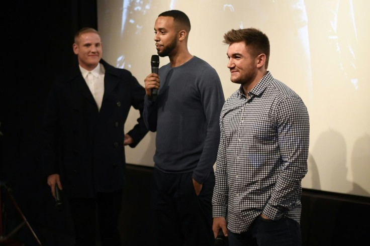 Spencer Stone (L), Anthony Sadler (C) and Alek Skarlatos (R) are credited with thwarting the terrorist attack in August 2015