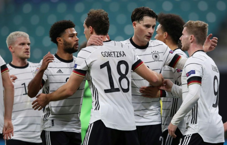 Let's celebrate: Germany's Timo Werner (right) is congratulated by teammates