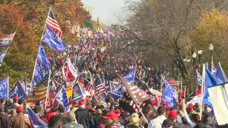 Thousands of Trump supporters march along Pennsylvania Avenue, from Freedom Plaza to the US Supreme Court, as part of the "Million MAGA March" to push the discredited theory that fraud denied the US president rightful victory in the election
