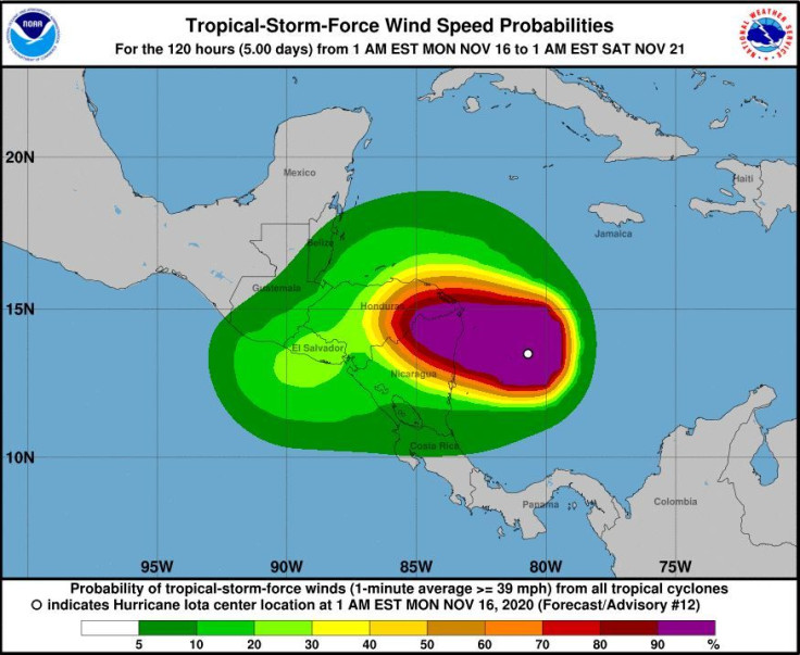 Hurricane Iota recording sustained winds of 155 mph ahead of landfall in Central America.