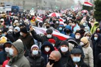 Belarusian pensioners stage a protest on November 16, 2020 in Minsk against President Alexander Lukashenko, who has been in power since  1994