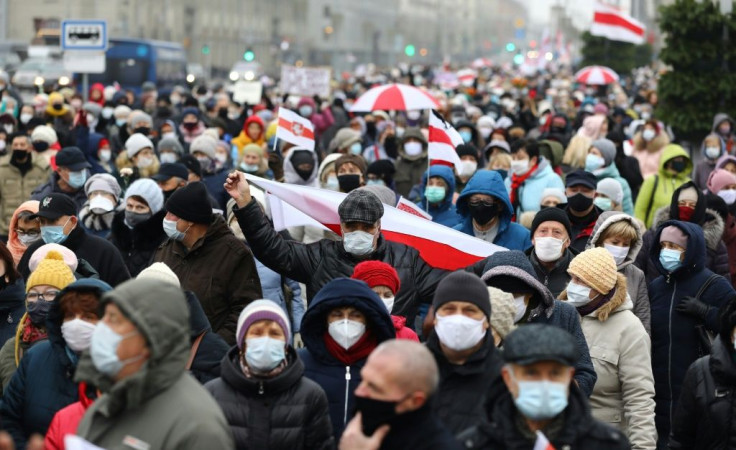 Belarusian pensioners stage a protest on November 16, 2020 in Minsk against President Alexander Lukashenko, who has been in power since  1994