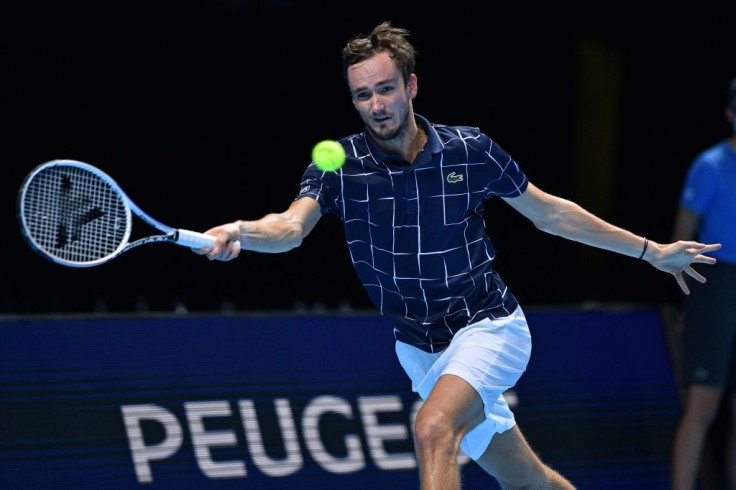 Daniil Medvedev in action against Alexander Zverev at the ATP Finals in London