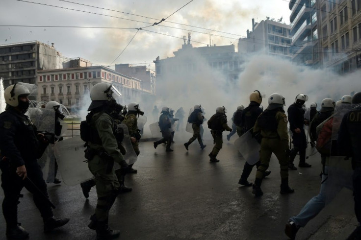 Large numbers of police were deployed in central Athens throughout Tuesday