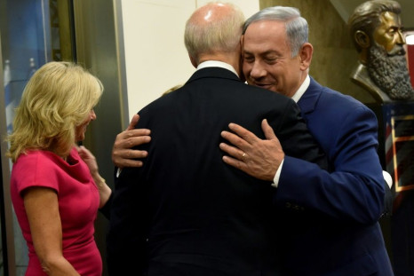 Israeli Prime Minister Benjamin Netanyahu, who had rocky ties with former president Barack Obama, greets then vice president Joe Biden in Jerusalem in 2016