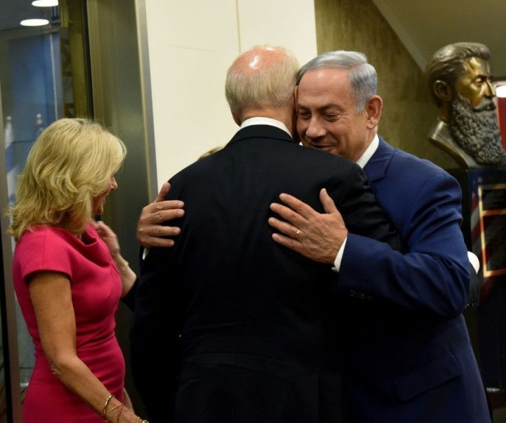 Israeli Prime Minister Benjamin Netanyahu, who had rocky ties with former president Barack Obama, greets then vice president Joe Biden in Jerusalem in 2016