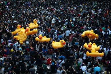 Yellow inflatable ducks are fast becoming a symbol of the Thai pro-democracy protests