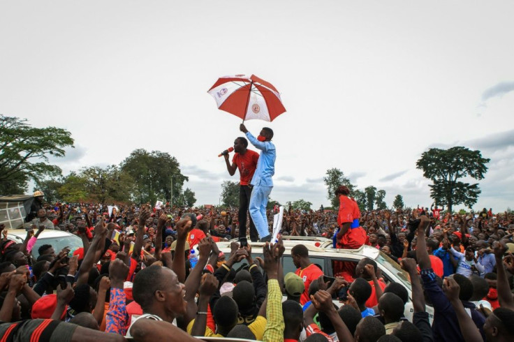 Bobi Wine addresses supporters before his arrest on Wednesday