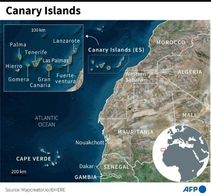 Satellite map of the Canary Islands and the African coast
