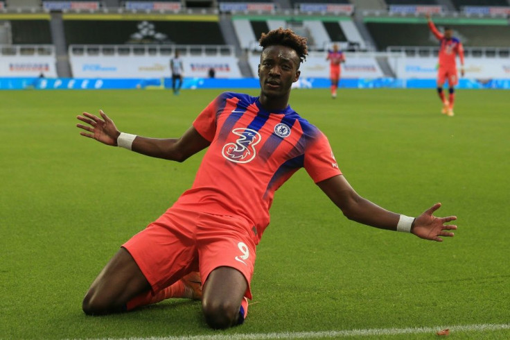 Chelsea striker Tammy Abraham celebrates his goal at Newcastle