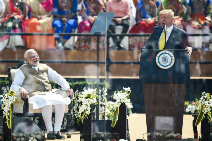 US President Donald Trump speaks during a February 2020 rally in the Indian state of Gujarat next to Prime Minister Narendra Modi, who shares some of the US leader's inclinations