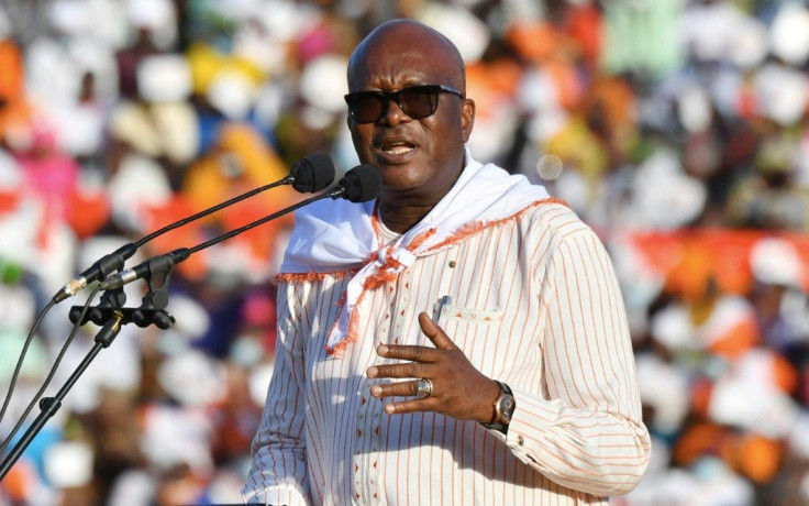 Burkina Faso President Roch Marc Christian Kabore speaks to supporters in his final campaign rally ahead of Sunday's election