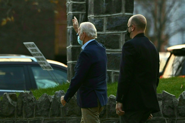 President-elect Joe Biden leaves after attending mass at Saint Ann Catholic Church on November 21, 2020 in Wilmington, Delaware