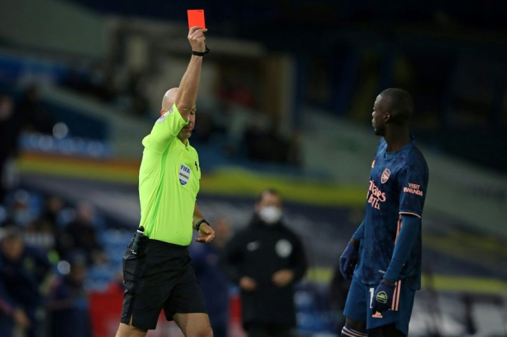 Arsenal's Nicolas Pepe was sent off against Leeds