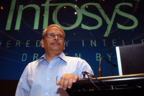 Gopalakrishnan, chief executive of Infosys Technologies, speaks during the announcement of company&#039;s quarterly financial results in Bangalore