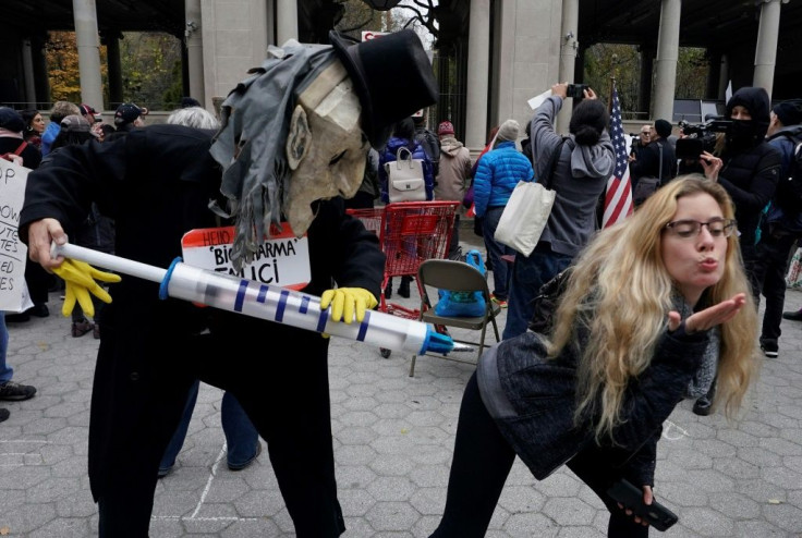 Anti-lockdown protesters in New York, where officials warned a surge in coronavirus cases may lead to new restrictions being imposed