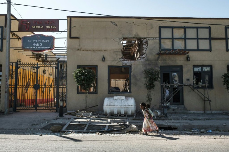 Shelling punched a hole through the brick facade of this downtown hotel