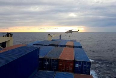 Footage filmed by crew shows a German soldier landing from a helicopter onto the Turkish cargo ship
