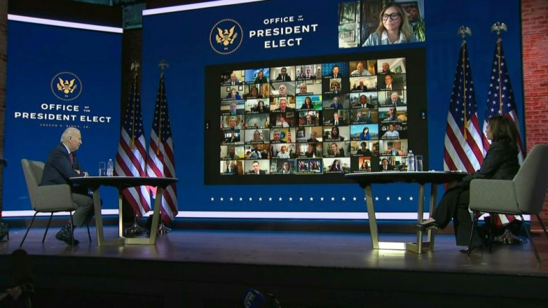 IMAGES US President-elect Joe Biden holds a virtual meeting with mayors of American cities at The Queen theater in Wilmington, Delaware.