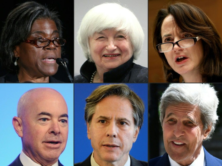 President-elect Joe Biden's cabinet picks, clockwise from top left: Linda Thomas-Greenfield as UN ambassador, Janet Yellen as treasury secretary, Avril Haines as director of national intelligence, John Kerry as climate envoy, Antony Blinken as secretary o