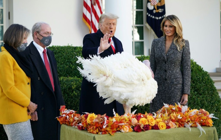 US President Donald Trump pardons a Thanksgiving turkey at the White House