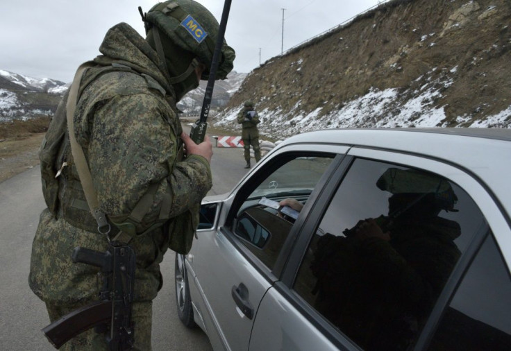 A Russian soldier of the peacekeeping force at a checkpoint
