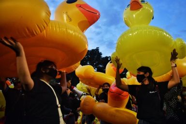 Bright yellow rubber ducks have become a symbol of the movement