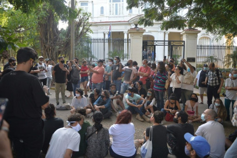 Demonstrators gather outside Cuba's ministry of culture on Friday