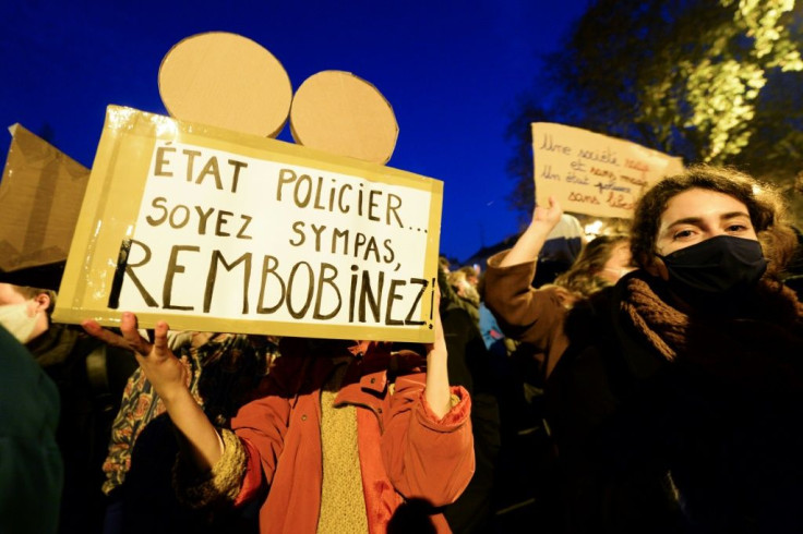 French protestors rally in Nantes on Friday against the new security law with more demonstrations expected on Saturday