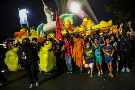 Inflatable yellow ducks have been adopted as a symbol by Thai anti-government protesters