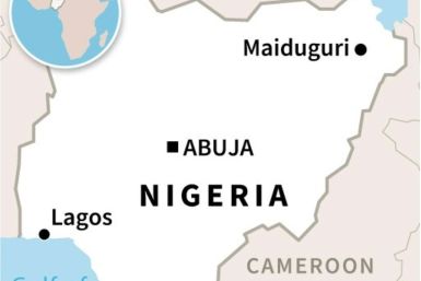 Map of Nigeria locating Maiduguri, near the site of Saturday's massacre