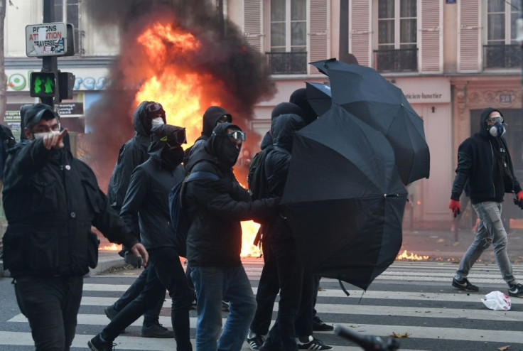 Several fires erupted after clashes between protesters and police on Saturday