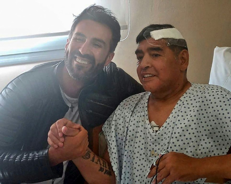 Diego Maradona (R) and his doctor Leopoldo Luque are pictured in Olivos, Argentina on November 11