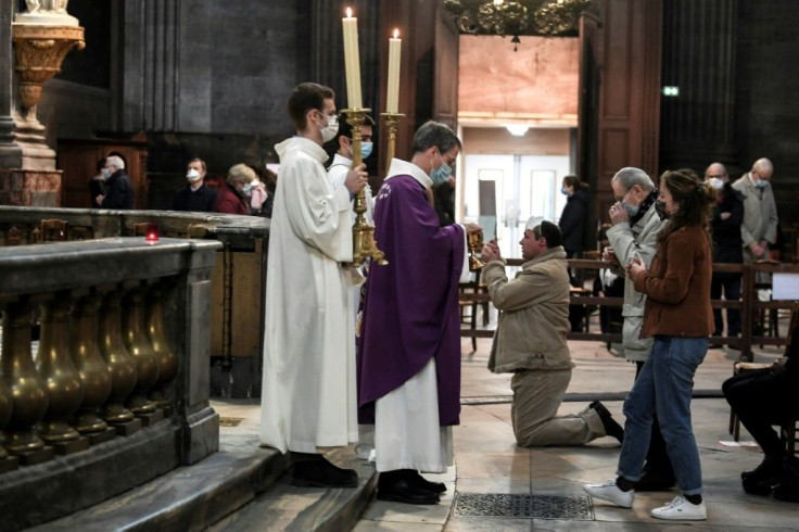 A service at the Saint-Sulpice church in Paris as mass resumes in France following the easing of Covid-19 restrictions