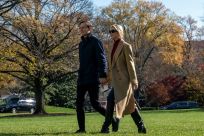 Senior Advisors to the President Jared Kushner and Ivanka Trump arrive at the White House aboard Marine One on November 29, 2020