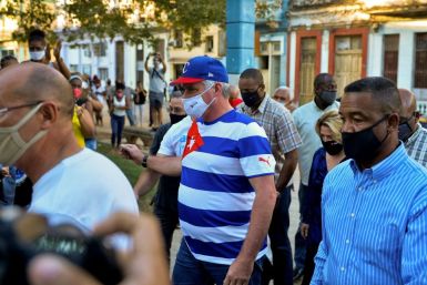 Cuban President Miguel Diaz Canel arrives at a concert rally to condemn the campaign in support of the San Isidro movement in Havana, on November 29, 2020