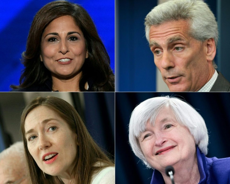 Biden's economic team -- (L-R from top) Neera Tanden, Jared Bernstein, Heather Boushey, and former Federal Reserve Board chair Janet Yellen