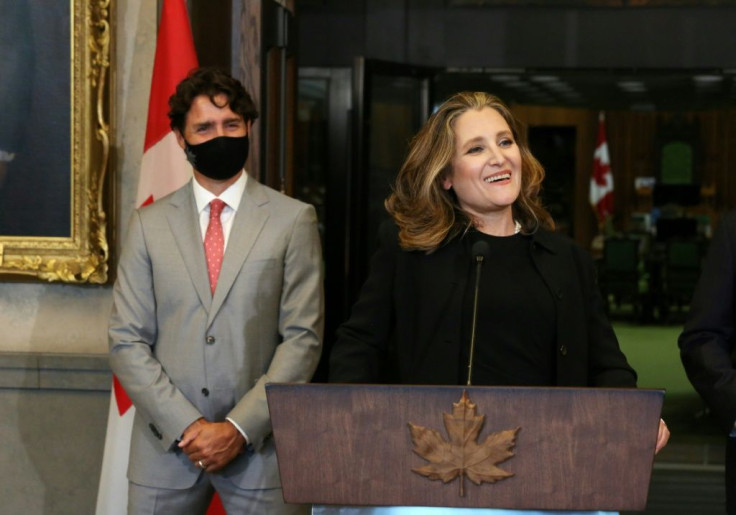 Canadian Finance Minister Chrystia Freeland - here with Prime Minister Justin Trudeau - said the government was preparing to spend up to Can$100 billion over three years to jolt the economy once the pandemic is over