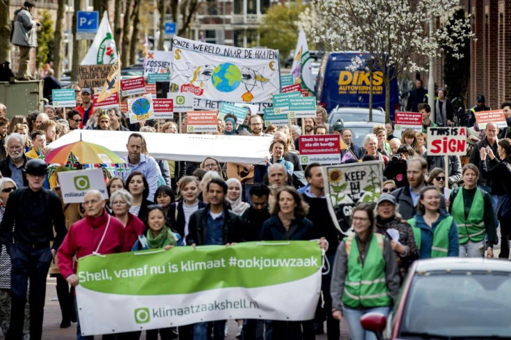 Dozens of climate marchers handed in the lawsuit to Shell's headquarters in the Netherlands in in April 2019