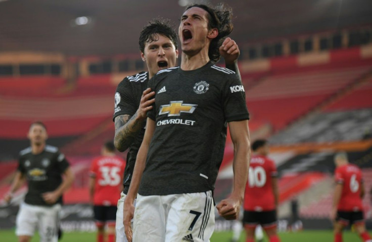 Clinical: Edinson Cavani (centre) came off the bench to score twice for Manchester United at Southampton
