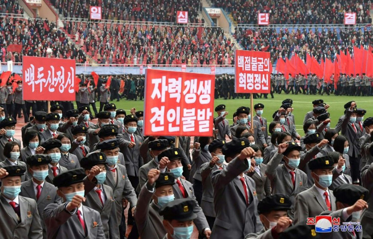 North Korean state media shows an October 2020 rally to support an 80-day economic development campaign
