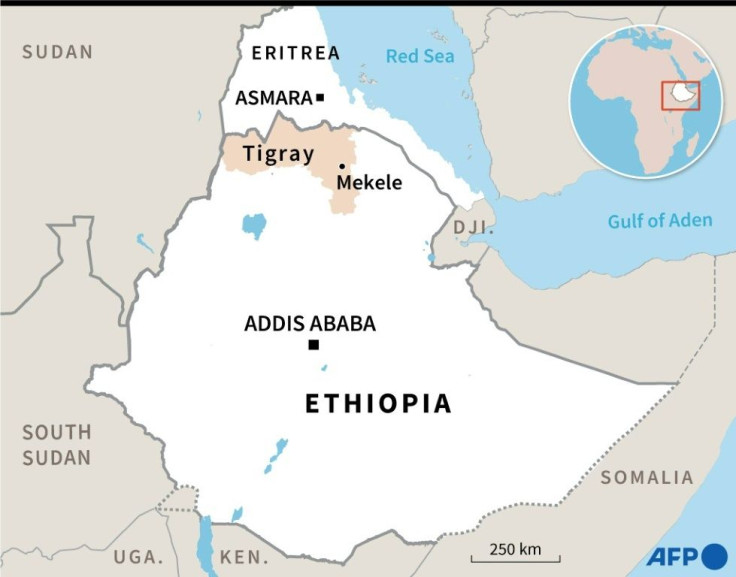 A map of Eritrea and Ethiopia locating Mekele in Tigray
