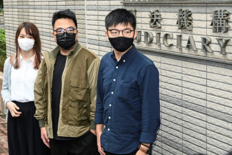 Agnes Chow (left), Ivan Lam (centre) and Joshua Wong (right) face jail after pleading guilty to inciting an illegal assembly
