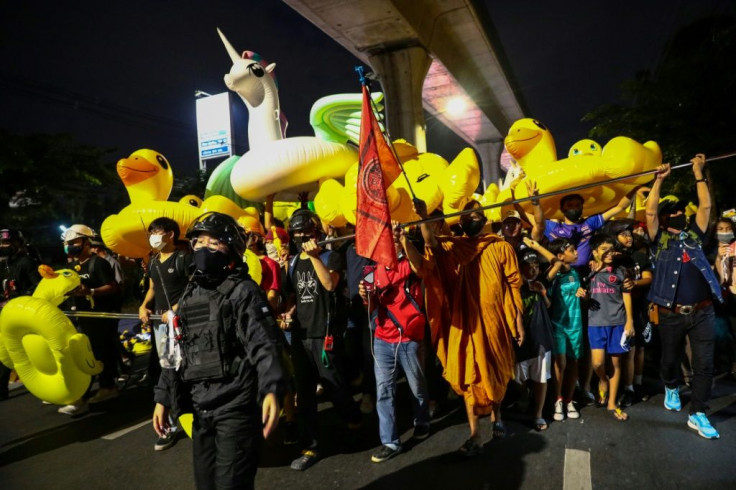 Inflatable toy ducks have become a symbol of the Thai pro-democracy protests calling for the prime minister to step down
