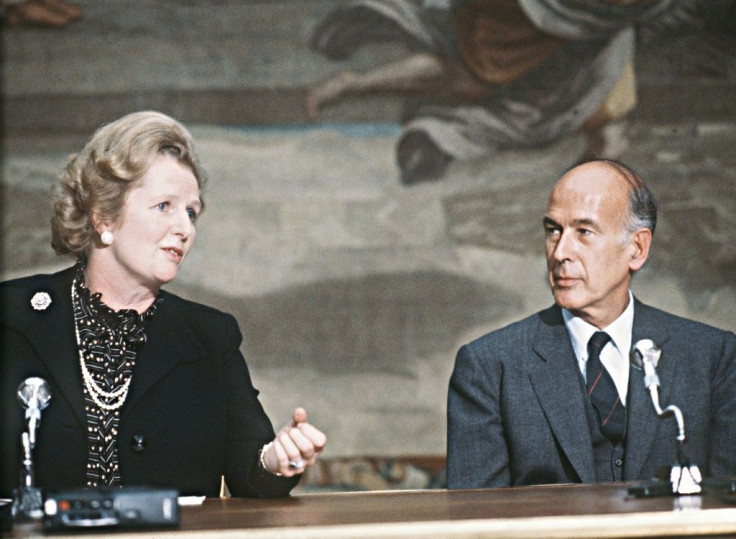 French President Valery Giscard d'Estaing talks with British Prime Minister Margaret Thatcher on September 19, 1980 during the 5th France-Britain summit at the Elysee Palace in Paris