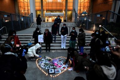 Nurses at Mount Sinai hospital in Manhattan join in a memorial co-organized by Dianna Torres for colleagues who died of Covid-19 in April 2020