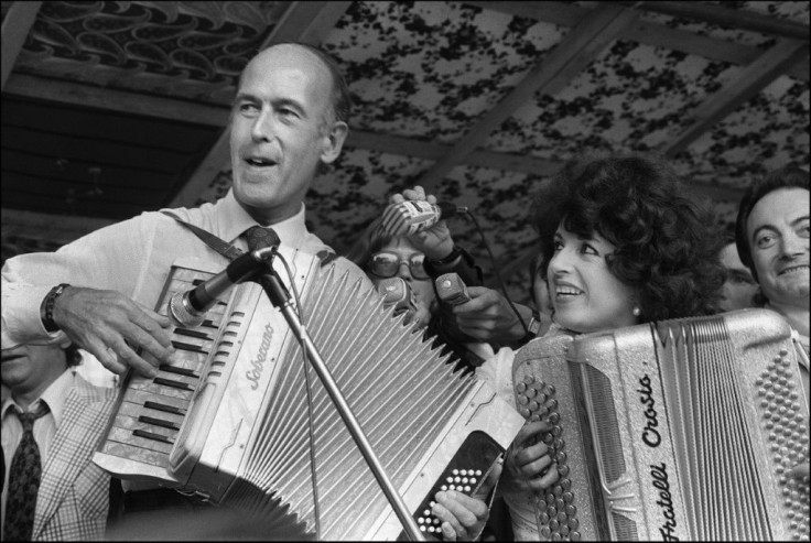 This file photo from June 1973 shows then finance minister and presidential candidate Valery Giscard playing the accordion