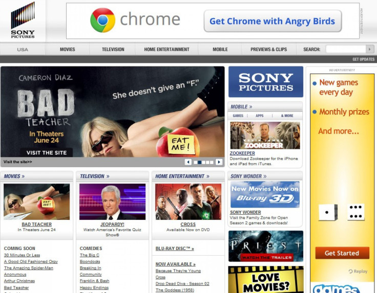Homepage of Sony Pictures Entertainment