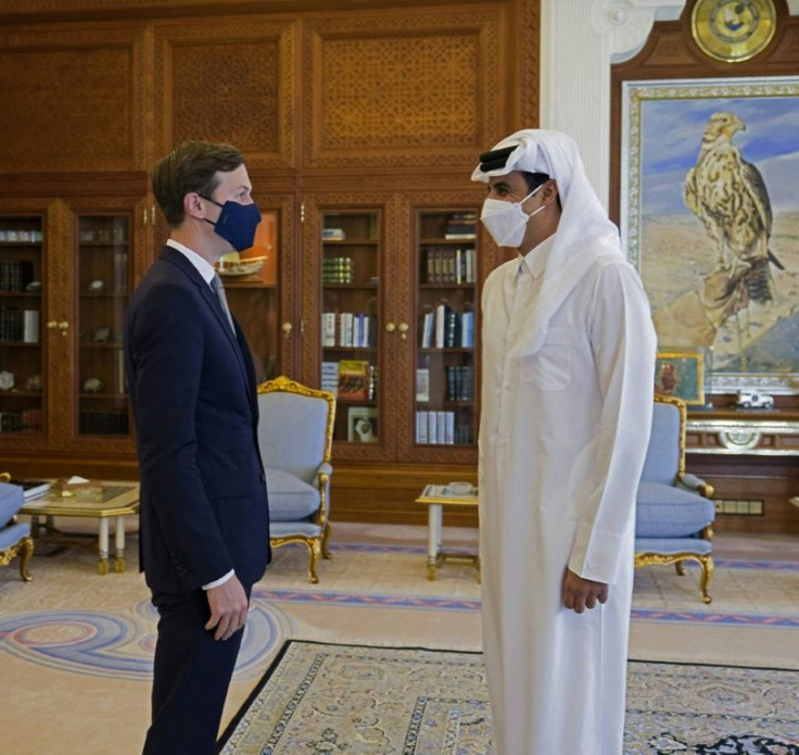 Jared Kushner (L), senor advisor to the US president, meets with Qatar's ruler Emir Sheikh Tamim bin Hamad Al-Thani in Doha
